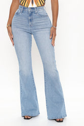 Natasha High Rise Flare Jeans - Medium Blue Wash Ins Street